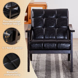 Mid-Century Modern Accent Chair with High Back & Solid Wood Legs, Padded Reading Armchair Upholstered Ergonomic Lounge Chair, Black