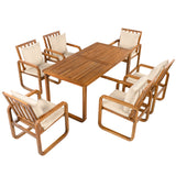7pcs Outdoor Dining Set for 6, Patio Dining Table and Chairs Set with Water Resistant Cushion, Weather-Resistant Acacia Wood Frame, Brown