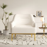 Modern Accent Chair Upholstered Armchair Single Sofa Chair Reading Chair with Curved Backrest and Gold Metal Legs, Beige