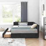 Full Size Upholstered Daybed Storage Sofa Bed Frame with 2 Drawers