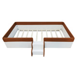 Twin Size Upholstered Daybed Frame with Fence and Stairs, Brown+White