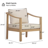 Patio Club Chair Outdoor Accent Chair Armchair with Soft Water-resistant Cushions & Weather-Resistant Acacia Wood Frame, Teak+Cream