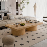 Square Coffee Table Mid-Century Modern Coffee Table Center Table with Parquet Pattern & Cylindrical Base