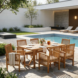 7pcs Outdoor Dining Set for 6, Patio Dining Furniture Set with 6 Chairs with Water-Resistant Cushion, Weather-Resistant Acacia Wood Frame