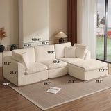 110" Cloud Sectional Couch, Convertible L-Shape Sofa with Ottoman, 3-Seater Modular Sectional Sofa, Warm Beige