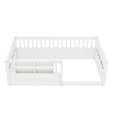 Twin Montessori Wood Floor Bed Frame with Heightened Fence & Bookshelf, Low-Profile Kids' Bed