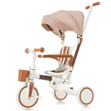 7 in 1 Stroller Baby Tricycle for 18-72 Months, Multifunctional Toddler Trike with Removable Push Rod, Canopy & Guardrail, Ivory