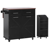 47.2" Farmhouse Kitchen Island with Drop Leaf & Storage, Rolling Kitchen Cart on Wheels with Removable Side Racks, Black