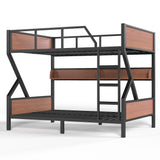 Full over Full Size Metal Bunk Bed with Storage Shelves & Lights, Noise-free Design, Black