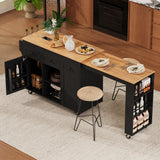 Rolling Kitchen Island with Extendable Dining Table, Kitchen Cart Storage Cabinet Island Table with Drawers & Power Outlet, Black