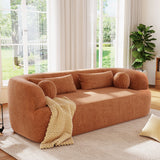 Chenille Boneless Couch 3-Seater Sofa Skin-friendly Upholstered Cloud Couch with Pillows, Orange