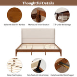 King Size Platform Bed, Solid Dry Bamboo Wood Bed Frame with Upholstered High Headboard, Easy Assembly