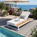 5-Position Adjustable Outdoor Chaise Lounge with Water-Resistant Cushion&Side Storage Surface,Patio Daybed Recliner Sun Lounge, White&Cream
