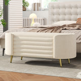 Modern Storage Ottoman Bench, Chenille Upholstered End of Bed Bench Entryway Shoe Bench for Living Room Bedroom
