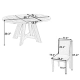 5-Piece Farmhouse Extendable Round Dining Table Set, Kitchen Table with 18" Removable Leaf & 4 Upholstered Dining Chairs