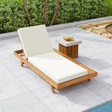 Outdoor Chaise Lounge Patio Daybed Recliner Lawn Sunbathing Bed with Adjustable Back & Water-resistant Cushion,Cream&Teak