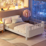 Twin Wood Platform Bed Daybed with Safety Rails, Sofa Bed Low Profile Toddler Bed Frame, White