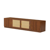 TV Stand for TVs Up to 85", Mid-Century Modern Media Console Table Entertainment Center with Rattan Doors & Adjustable Shelves, Walnut