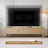 Boho TV Stand for TVs up to 80'', Modern Farmhouse Media Console, Entertainment Center with Solid Wood Legs, Natural