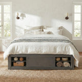 Queen Platform Bed Frame with 4 Drawers & Footboard Storage Cubby, No Headboard, No Box Spring Needed