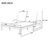 Outdoor Double Chaise Lounge Patio Daybed Recliner Lawn Sunbathing Bed with Adjustable Back & Cushion, Light Teak