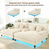 Modern Chaise Lounge Sofa 57.1" Sofa Bed Chenille Upholstered Lounge Sofa Chair with Adjustable Backrest and LED Light Strip for Living Room
