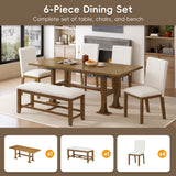 Farmhouse 76inch 6-Piece Extendable Dining Table Set Trestle Kitchen Table Set with 18inch Removable Leaf and Upholstered Dining Chair and Bench for Dining Room