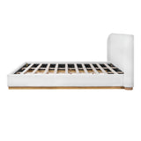 Modern White Bouclé Winged Bed Frame with Enclosed Wood Base, King Size