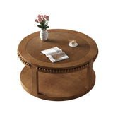 31.5 Inch Round Solid Wood Coffee Table & Sofa Table - Two-Tier Thickened Top, Sturdy Legs, Circle Table for Living Room