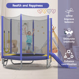 Trampoline for Kids with Safety Enclosure Net, Slide and Ladder, Easy Assembly ,Regular Hexagon Outdoor Recreational Trampoline