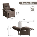 160°Recliner Chair for Elderly Seniors-Manual Push Back Reclining Chair with 8-Point Massage & Heating, Plush Chenille Fabric & Remote Control, Side Storage Pockets for Living Room, Bedroom
