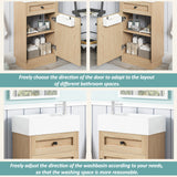 18.5" Bathroom Vanity with Reversible Resin Sink, MDF Cabinet with Adjustable Shelf and Elegant Zinc Alloy Handles, Wood Grain Melamine Finish, Reversible Door, Rustic Style for Small Spaces
