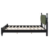 King Bed Frame, Solid Wood Platform with Slats, Modern Green & Black Bedroom Furniture, No Box Spring Needed