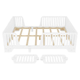 Floor Bed with Slats and Fence, Full Size Montessori Floor Beds with Door, No Box Spring Needed