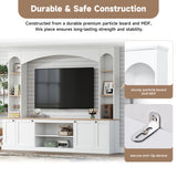 Elegant Arched Entertainment Center Wall Unit with Bookshelf, Farmhouse TV Stand with Wood Grain for TVs Up to 70", 91inch Media Console with Adjustable Shelves for Living Room