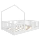 Full Floor Bed with High Rails, Wooden Montessori Bed with Light for Kids, Boys and Girls