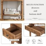 Narrow Console Table, Slim Sofa Table with Three Storage Drawers and Bottom Shelf (Natural)