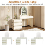 Luxury 2-in-1 Vanity Table with Leather Finish, 3-Color LED Lighted Mirror, Modern Makeup Vanity Desk with Nightstand Design, Dressing Table with 5 Storage Drawers, Beige