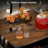 53.7" Farmhouse Kitchen Island with Power Outlet, 2 Sliding Barn Door Kitchen Storage Island with Drop Leaf, Spice Rack Rolling Kitchen Cart on Wheels, for Home, Kitchen and Dining Room