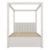Upholstery Canopy Platform Bed with Trundle and Three Storage Drawers, Beige