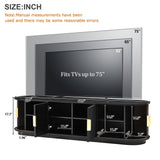 Farmhouse Wooden TV Stand with Sliding Tambour Door for TVs up to 75", Fluted Media Console with Adjustable Storage, Golden Handle TV Cabinet with Cable holes for Living Room