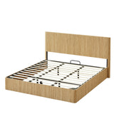King Size Lift Up Storage Bed Frame, Wooden corrugated curved lines, Hydraulic Storage/No Box Spring Needed, Oak