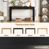 Rustic Console Table with Curved Corners for Safety, Entryway Table with 3 Concealed Drawers, Sturdy Sofa Table with Thick Legs for Hallway & Living Room
