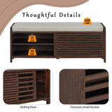 Shoe Bench with Storage and Cushion, Distressed Shutter Storage Bench with Retro Charm for Living Room, Entryway