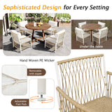Modern 5-Piece Patio Extendable Wooden Dining Table Set, 12inch Butterfly Leaf Foldable Round Kitchen Table Set with 4 Rattan Arm Chairs for Backyard,Balcony, Garden, Poolside, Natural