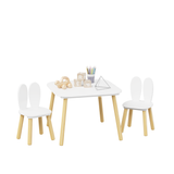 Kids Table and 2 Chairs Set, 3 Pieces Rabbit Themed Toddler Table and Chair Set, Children Wooden Activity Play Table Set Solid Wood Legs
