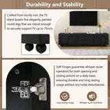 Cream Style TV Stand with Arched Doors & 2 Drawers for TVs up to 75", Minimalist Media Console with Rebound Device, Entertainment Center with 5 Iron Round Legs for Living Room, Bedroom