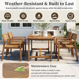 5-Piece Outdoor Acacia Wood Outdoor Dining Set of 4,59.06-Inch Rectangular Table with Umbrella Hole,Suitable for Patio, Lawn, Garden, Poolside, & Indoor Use