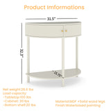 Artisan-Crafted Wave-Pattern Demi-Lune Console Table with Creamy White Finish,Unique Half Moon Design End Table with 2 Storage Drawers and Bottom Shelf for Living room, Bedroom, Study, Hallway
