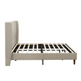 High Headboard Upholstered Bed, King Size Bed Frame, 12-Slat Support, Easy to Assemble, Beige, Linen Cloth, No Box Spring Needed